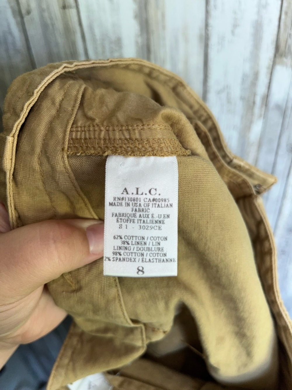 A.L.C. Tan Linen Blend Skirt Size 8 High Waist Knee Length Utility Minimal Chic - Picture 7 of 7